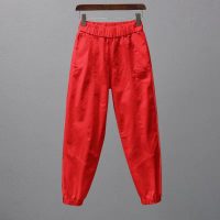 折扣店女装尾货清仓白色裤子女松紧腰休闲裤夏潮流束脚显瘦哈伦裤 红色[无皮带] 500件以上起19元
