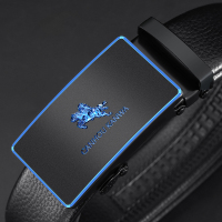 新款保罗真皮腰带男士牛皮自动扣皮带商务休闲工装裤带中老青年学 蓝色 110cm