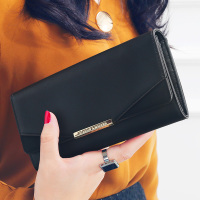 KQueenStar女士钱包2021新款 女长款韩版多功能简约学生钱包皮夹 黑色