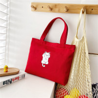 帆布包女单肩新款孕妇产检袋子手提布包学生补课小布包便当包饭盒 拉链烫画白猫[红色]
