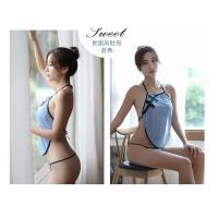 性感肚兜情趣内衣女民国风制服成人诱惑套装网纱透视超薄粉色睡裙 民国风蓝色套装 8007 均码[80-140斤]