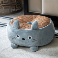 夏季藤席蒲团坐垫家用地上坐墩卧室屁股垫子榻榻米坐垫屁垫飘窗 灰色猫咪(一面冰丝凉席,一面水晶绒) 小号:38X38X16
