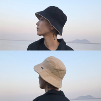 男帽子春夏季双面平顶渔夫帽男潮牌韩版休闲男士盆帽情侣学生帽男 黑(浅卡其)-双面夹边渔 均码(55-58cm)