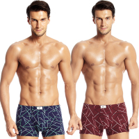 2条盒装 七匹狼男士内裤男平角裤印花中腰u凸男式短裤头男四角裤 藏青+枣红 L