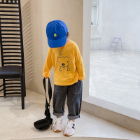 男童长袖T恤宝宝卡通印花套头衫儿童圆领春秋洋气体恤上衣打底衫 黄色 90cm