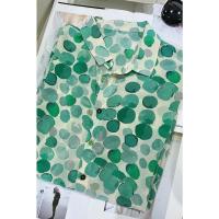 品牌折扣真丝印花衬衫女杭州2021新款春夏重磅桑蚕丝绿色衬衣 绿色叶子印花 S