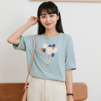 帛卡琪2021夏季新款宽松刺绣气球短袖T恤学生韩版少女半袖上衣ins 图片色 S 95斤以下