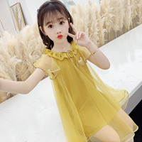 女童连衣裙2021夏季新款儿童洋气小女孩沙滩裙时尚夏天网纱公主裙 金色 全额包赔任何无理由退换货运费