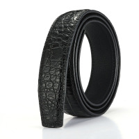 鳄鱼纹无头皮带真皮自动扣不带头裤腰带男牛皮带身韩版无扣带条 黑色3.5cm宽 110cm