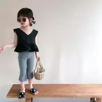 女童喇叭裤打底裤夏季新款2021韩版洋气女宝宝薄款冰丝棉七分裤子 灰色喇叭裤 90cm