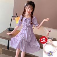 女童夏季新款娃娃领连衣裙亲子装公主仙女裙中长款儿童裙子中大童 紫罗兰 关注店铺送小雏菊发圈 110