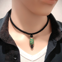 男士项链天珠玛瑙个性吊坠项链男潮人百搭男生锁骨颈链装饰品黑绳 暗绿三眼天珠(适合160斤以内) 长度45厘米可改短