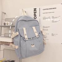无印系列大容量书包女韩版原宿ulzzang大学生背包高中ins风双肩包 蓝色(送一枚吊坠)