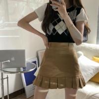 复古百搭鱼尾裙女2021夏天新款高腰显瘦木耳边a字短裙半身裙ins潮 卡其色 M