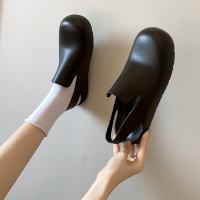 2021春夏阿希哥Mona同款包头拖鞋女时尚圆头塑胶鞋后空平底凉鞋新 黑色 35