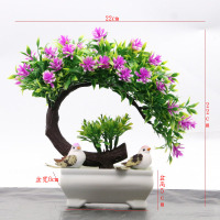 电视柜摆件装饰品花工艺品简约欧式客厅创意家居摆设小盆栽仿真 三角叶红莲花(送盆送鸟)