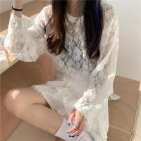 蕾丝衫女2021年新款夏季薄款防晒罩衫上衣超仙气质洋气小衫打底衫 白色 均码