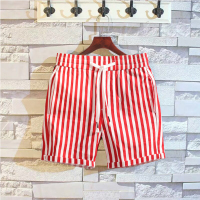 夏季短裤男跑步三分裤宽松大裤衩社会精神小伙沙滩裤情侣家居睡裤 竖条纹沙滩裤红色 29