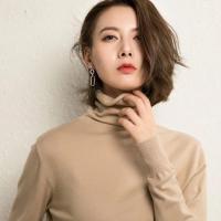 反季清仓39元秋冬羊毛衫女高领套头大码加厚打底毛衣短款羊绒 堆领驼色 S