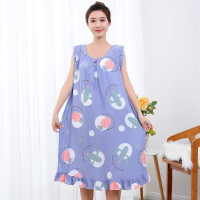 大码花边无袖超薄人造棉绵绸睡裙胖mm夏吊带连衣裙宽松孕妇家居服 148款紫兰仙人掌 均码