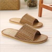 防滑亚麻布艺拖鞋夏家居家用男女厚底卧室内木地板情侣春秋四季鞋 藤草 37/38[35.36.37脚可穿]