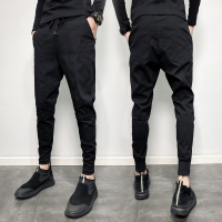 秋冬季工装裤子潮男韩版潮流修身休闲长裤束脚快手社会风小脚百搭 K18纯黑色 2XL 33-34