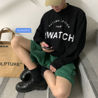 ROCKY家 字母印花宽松圆领长袖T恤男春秋季ins潮牌休闲百搭打底衫 黑色 M