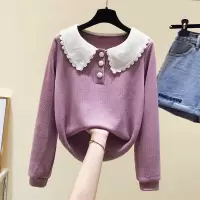 品牌折扣店商场专柜撤柜女装尾货清仓春秋娃娃领显瘦长袖衬衣女潮 紫粉色 500件以上起29元