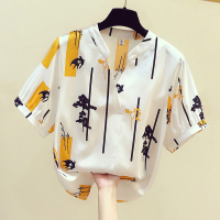 品牌折扣女装专柜撤柜尾货清仓特价夏季复古V领印花雪纺衫上衣女 花色 500件以上起19元