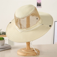 帽子男士夏天大帽檐户外钓鱼防晒帽遮阳帽渔夫帽工地干农活太阳帽 [纯色款]米色 M(56-58cm)
