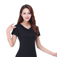 春秋新款民族风广场舞服装大码长裙女夏新疆舞半身裙藏族舞蹈服装 纯黑色 短袖 M