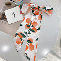 长条丝巾发带搭西装飘带领巾韩国春秋季百搭腰带围巾女装饰小丝巾 夏日橘