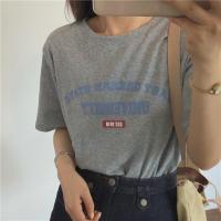 muzi 2021夏/复古休闲风多色英文字母配色圆领短袖T恤女上衣内搭 白色 均码