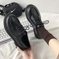 漆皮学院风小皮鞋女2021秋季新款百搭ins潮系带日系jk软妹乐福鞋 黑色亚光(2%用户选择) 35 标准码数 女款