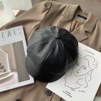 毛呢贝雷帽子女秋冬季小众学院风日系复古报童大头围八角帽画家帽 皮质气质款-黑色 可调节