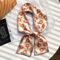 ins韩版春秋季丝巾小长条丝带腰带女多功能百搭装饰领巾飘带发带 小可爱花花橘