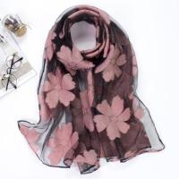 丝巾女冬季韩版蕾丝剪花雪纺纱巾春秋欧根纱披肩围巾两用长款 六瓣花剪花[暗粉]