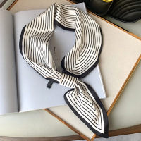 黑白条纹小丝巾女士长条春秋季百搭时尚脖子懒人装饰方巾韩国领巾 交叉小领巾米色(70*15CM)