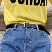 简约风方扣腰带男女通用宽皮带女学生韩国时尚ins裤带百搭黑 小方扣皮带 黑色(宽2.3CM)