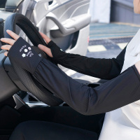 宽松防晒袖套电动车户外冰丝加长款骑车手套女士夏季防紫外线套袖 F19小花朵(黑色) 均码