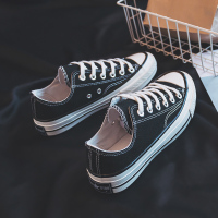 白色帆布鞋女韩版低帮学生百搭2021年夏季新款布鞋小白板鞋ins潮 黑色 35