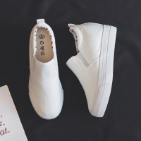 厚底增高帆布鞋女2021春季新款小白鞋百搭潮鞋套脚布鞋一脚蹬板鞋 白色 34