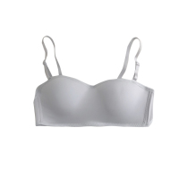 无痕防滑抹胸夏季新款无钢圈小胸聚拢文胸可拆卸肩带隐形内衣女装 奶灰色 XL[38/85AB通杯]