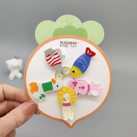 可爱儿童清新糖果彩卡通小抓夹女童宝宝防滑幼儿夹头饰小女孩发饰 小猫小鱼亚克力边夹5只