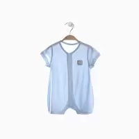婴儿连体衣夏季短袖薄款睡衣婴幼儿可爱超萌哈衣爬爬服宝宝空调服 清水蓝 59cm