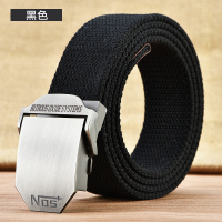 自动扣帆布腰带男士皮带青年韩版平滑扣牛仔裤带学生男女布带加长 黑色(KF) 100cm