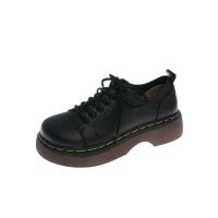 日系JK短脸小皮鞋2021春季新款英伦风松糕厚底女鞋圆头休闲马丁鞋 黑色 35