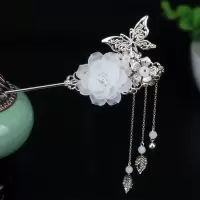 古典复古发簪古风簪子古代步摇饰品发夹头饰汉服女古装配饰 白色 送原创耳环