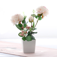 仿真玫瑰牡丹绢布塑料假花小盆栽套装家居客厅餐桌装饰小摆件摆设 粉色款