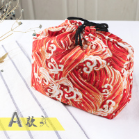 便当盒布袋日式和风布 旅行便携餐具袋子收纳袋饭盒袋首饰袋 红色波浪纹